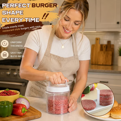 🍔🔥 50 % RABATT NU! Kitchen Burger Patty Maker med Separatorskivor – Forma & Stapla Hemgjorda Burgarbiffar Enkelt ✨