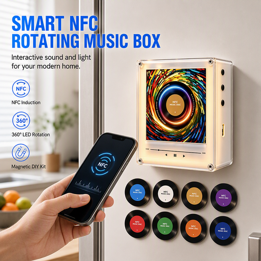 🎄🎶 50 % RABATT! NFC-Musikbox för Kylskåpet – Tryck för Musik & 360° LED-Julljus