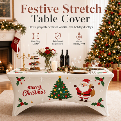 🔥🎁 NYHET! 50 % RABATT 🎄 Julduk i Stretchmaterial – Förvandla Det Rektangulära Bordet till Ett Festligt Julbord ✨