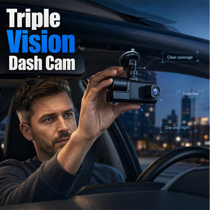 🚗📹 Dashcam med 3 Kameror – 1080P Full HD Fram, Inuti & Bak | Mörkerseende & Parkeringsläge