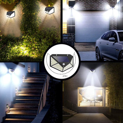 ☀️ Solcellsdriven Vägglampa med Rörelsesensor – 140 LED & IP65