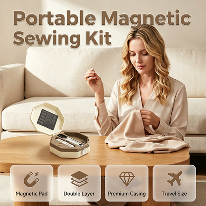 🧵 Bärbart Sykit med Magnetisk Stängning – 16 Färgglada Trådrullar